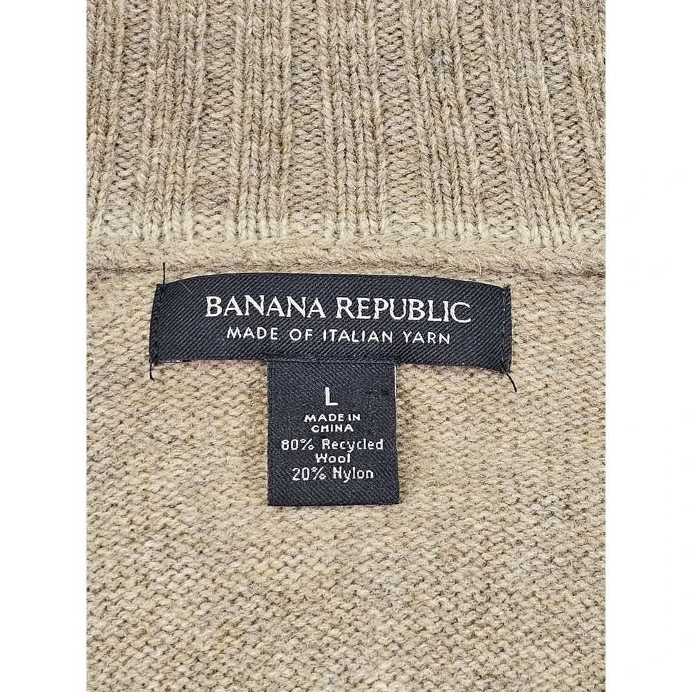 Banana Republic Mock Neck 1/4 Button Sweater Mens L‎ 80% Recycled Italian Wool